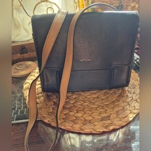 Matt & Nat Black Crossbody Bag with Tan Strap